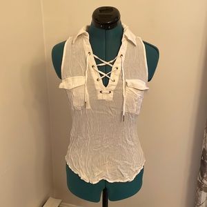 Candies White Collared Sleeveless Shirt